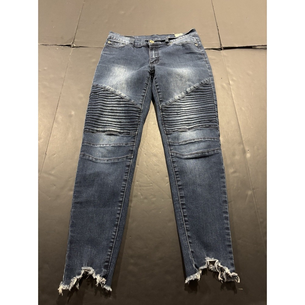 Urban Chic Biker Moto Skinny Jeans with Raw Hem